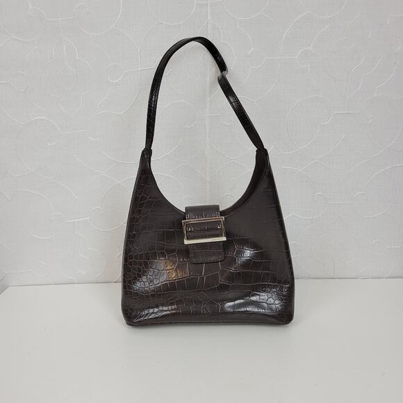 VINTAGE Nine West Women's Shoulder Bag OS Brown Crocodile Embossed Single Strap - Picture 1 of 12